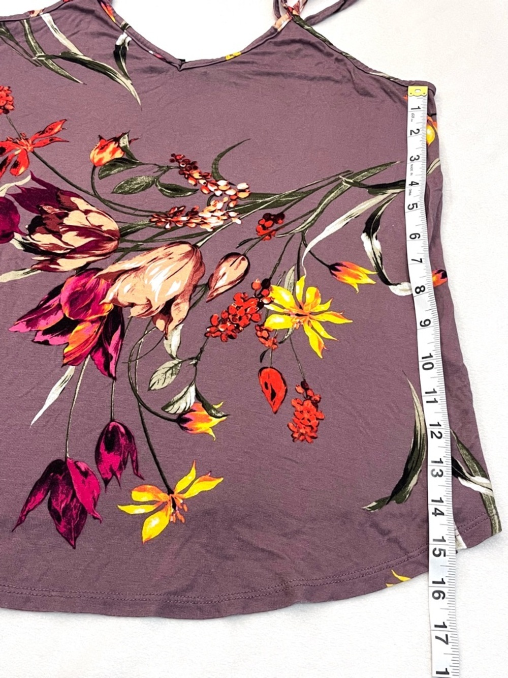 Papermoon Women’s Mauve Floral Print Purple Yellow Spaghetti Strap Tank Top - Picture 6 of 16
